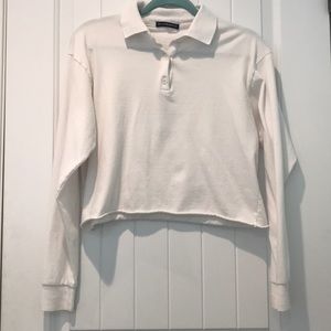 White Long Sleeve Cropped Polo
